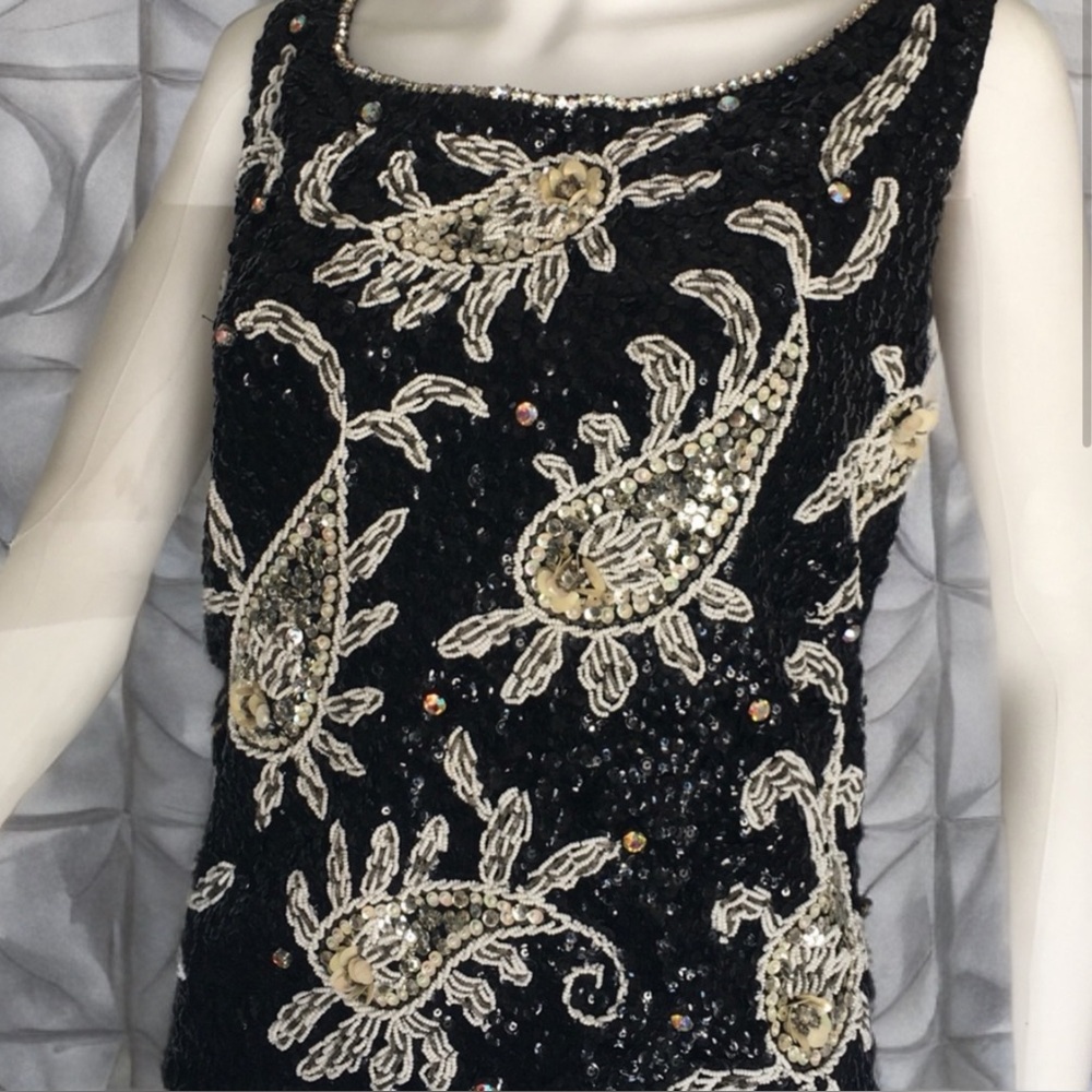 Vintage Black and White Sequin & Beaded Top